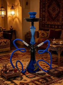 مجموعة شيشة عربية من الألومنيوم مقاس 19.3 بوصة / 49 سم مع ساق من الراتنج والخشب، تشمل الإكسسوارات وقاعدة زجاجية شفافة – مجموعة شيشة كاملة لتجمعات المنزل والبار والترفيه - مقاس واحد - مشاهدة 6