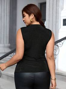 Reflora Plus Size Summer Elegant Sexy Solid Color Lace Patchwork Tank Top Cocktail Date Night Black - Black - View 3