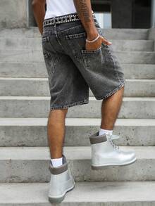 Manfinity EMRG American Hip-Hop Bag-In-Bag Design Unisex Denim Shorts - Black - View 7