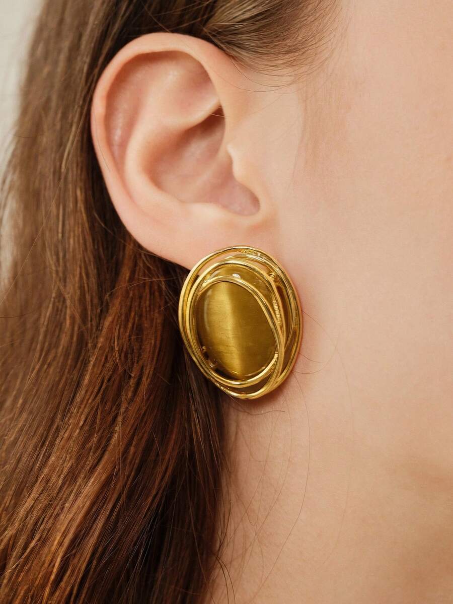 MOTF PREMIUM 18K RING CAT'S EYE EARRINGS, NICHE PERSONALIZED EARRINGS - Gold - View 1
