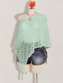 SHEIN ICON 夏季女款性感熱帶休閒波西米亞風節慶度假派對海灘婚禮外出薄荷綠鉤編素色 - 薄荷綠 - 查看 4