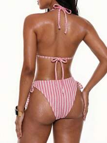 Swim Vcay Women's Striped Textured Swimsuit Set - Pink - View 2