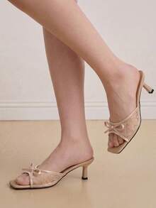 Eladyva Apricot Open Toe High Heel Sandals, Breathable Mesh Vamp, Minimalist Slim Heel, Versatile Summer Sandals For Women - Apricot - View 4