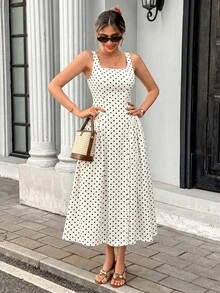 SHEIN PariChic French-Style Elegant Slim Silhouette Polka Dot Sleeveless Dress For Summer - Black and White - View 6