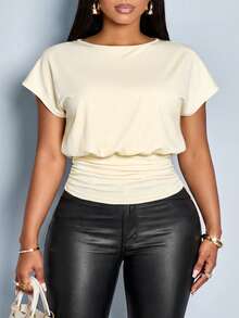 SOLERSUN Camiseta de talla grande de verano sexy de unicolor sin espalda - Albaricoque - Ver 5