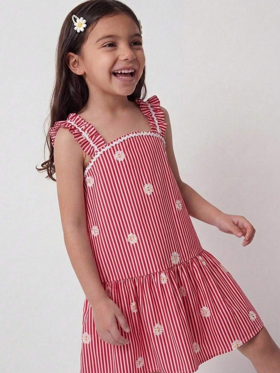 Maija Kids Maija Kids 1件装 女童休闲优雅度假宽松可爱粉色条纹+花卉图案荷叶边无袖连衣裙,适合日常穿着、返校、郊游、聚会、节日、春夏穿着。女童条纹连衣裙 女童细条纹连衣裙 粉色和红色条纹连衣裙 儿童女童幼儿条纹连衣裙 复活节假期粉色度假儿童连衣裙 女童连衣裙 儿童夏季连衣裙 儿童连衣裙 女童休闲连衣裙 儿童连衣裙 女童服装连衣裙 - 粉色 - 查看 1