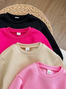 SHEIN Baby Girl Autumn/Winter Cute Versatile Solid Color Thermal Lined Long Sleeve Sweatshirt 4pcs -Piece Set - Apricot - View 3