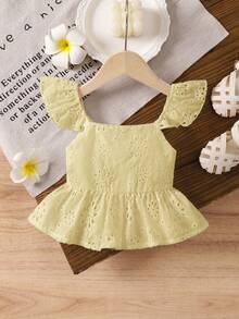 SHEIN LMoss Kids 女童刺繡蝴蝶結背心上衣，百搭夏季度假穿搭 - 芥末黃 - 查看 4