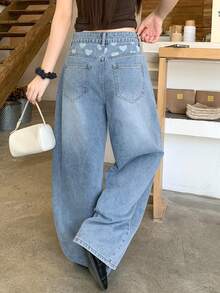 FRIFUL Women's Casual Washed Wide Leg Jeans Cute Tops Everyday Date Light Blue Summer - Blue - View 4