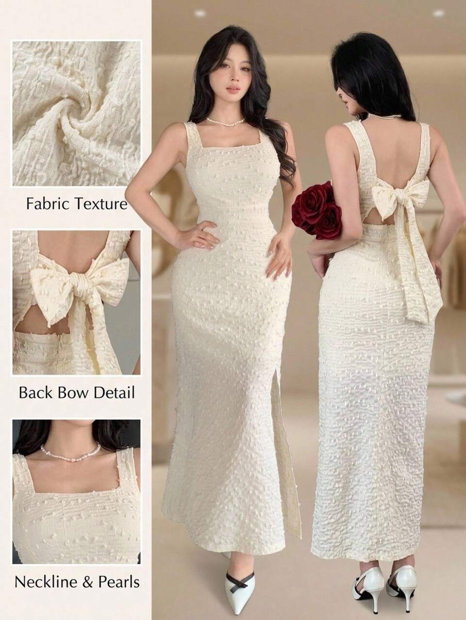 Women's Elegant Bowknot Strap Dress, Suitable For Spring And Summer