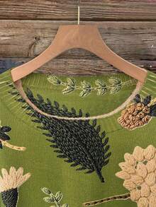 SHEIN CURVE+ Women's Forest Style Gentle Clear Vintage Formal Elegant Traditional Vacation Young Fashion Casual Minimalist Romantic Date Green Top, Fall Winter - Multicolor - View 3