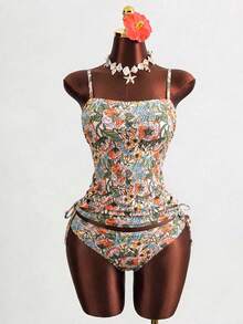 Swim Vcay Set Baju Renang Tankini Wanita dengan Motif Cetak, Gaya Kasual Elegan untuk Liburan - MultiWarna - View 3