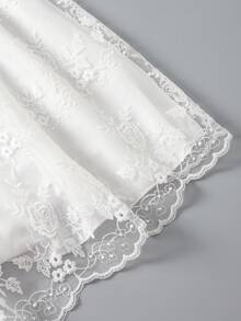 SHEIN 女童白色花卉網紗花瓣刺繡洋裝，春夏正式禮服，適合婚禮花童、生日派對、舞會，短袖薄紗裙 - 白色 - 查看 10