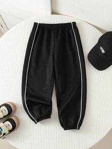 SHEIN Young Boys Casual College Kids Comfortable Street Loose Practical And Versatile Pleated Sweatpants Winter - Black - View 3