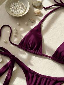Swim SXY Set Bikini Halter Mini Cup Seksi Gaya Brad untuk Wanita - Purple - View 8