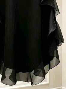 SHEIN Franclia 新款秋季高級奢華青春時尚不對稱黑色荷葉邊裙擺女款裙 適合花園派對約會休閒波希米亞風 - 黑色 - 查看 4