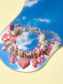 Popjeli DIY Summer Bb Pink Bracelet, Bear/Flower/Cross/Fashion - Pink - View 1