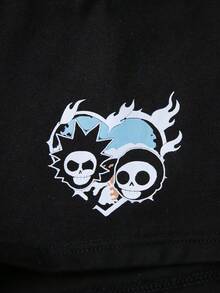 Rick and Morty X SHEIN Skull Print Camisole & Hipster Panty Lingerie Set - Black - View 9