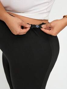 Plussiva Plus-Size Maternity Black Adjustable Waist Casual Versatile Everyday Capri Pants For Summer - Black - View 6