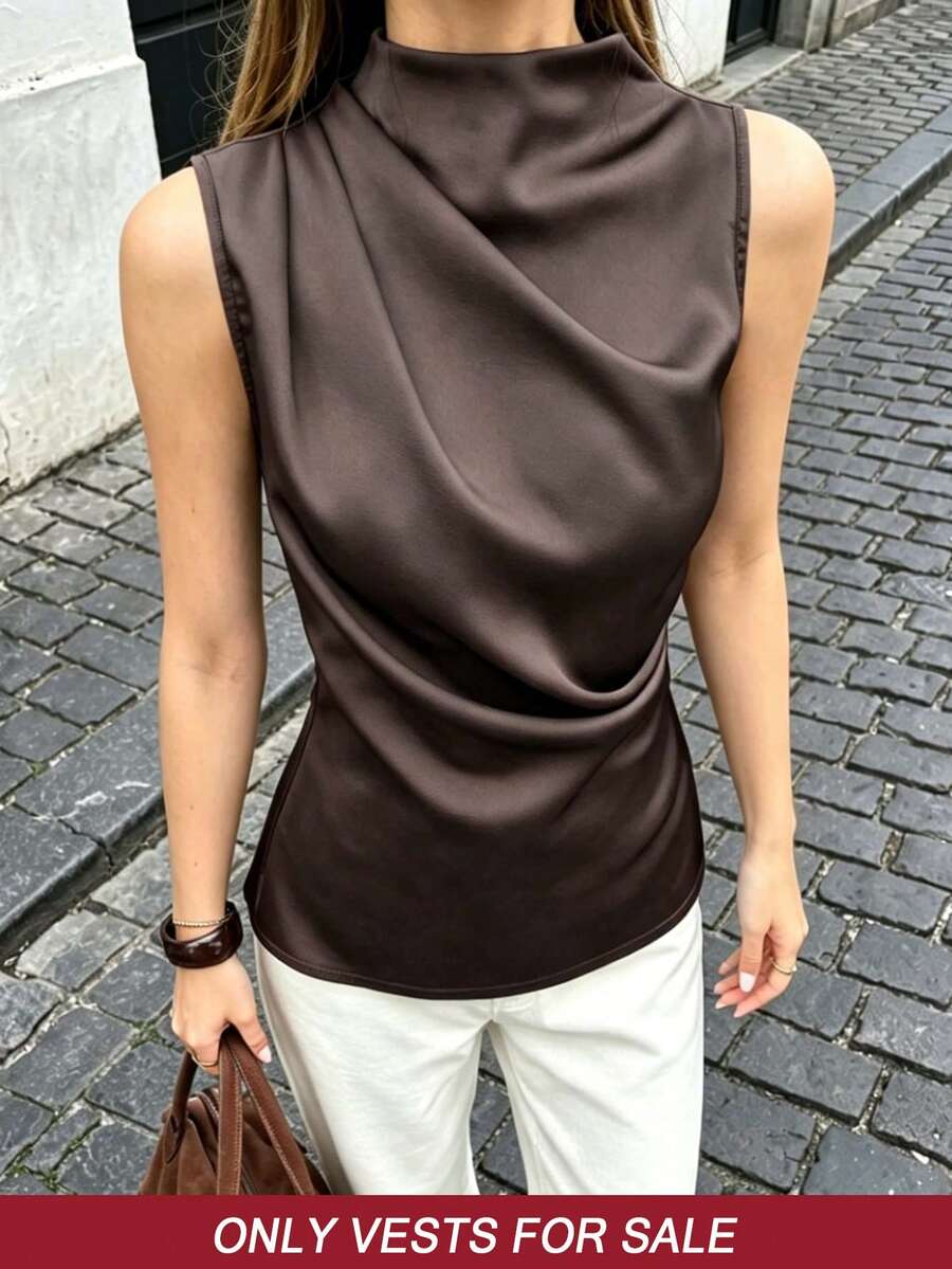 Cévolie Women's Solid Color Casual Elegant Versatile Daily Wear Top Office Brown Summer - Brown - View 1