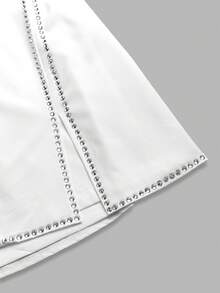 GlowEve CURVE Plus Size Women's Casual Elegant Rich Girl Style Commute Exquisite Rhinestone Embellished Luxurious Beach Vacation Home Shorts - White - View 3