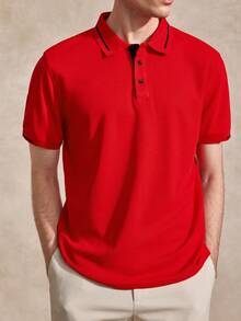 Courvante Men's Short-Sleeved Polo Shirt In Color Block Design, Red Summer, Men - Red - View 5