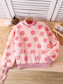 Emery Rose Kids Emery Rose Kids 少女心愛心圖案長袖抓絨冬季運動衫，心形印花套頭衫，休閒可愛運動校園優雅花卉秋季款 - 粉色 - 查看 6