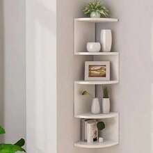 Corner Wall-Mounted Storage Rack, 5-Tier Corner Bookshelf, Floating Display Shelf, Suitable For Home, Living Room, Bedroom, Office, Bathroom And Small Space Decoration - White - View 16