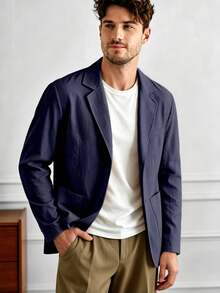 Core Aspect Chaqueta Blazer Casual de unicolor Ajustada con Bolsillo para Hombres para Desplazamiento Diario y Oficina - Azul Marino - Ver 5