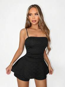 Sirith Jumpsuit Tanpa Lengan Wanita Warna Hitam dengan Tekstur Berkerut - Hitam - View 7