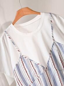 CosyJoli 大尺碼休閒拼接圓領短袖背心 T-shirt - 彩色 - 查看 4