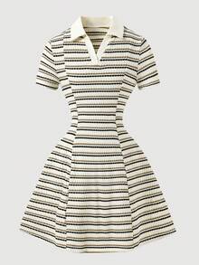 SHEIN Tween Girls Collared Short Sleeve Academy Style Split A-Line Dress, Fashionable And Comfortable For Spring/Summer - Multicolor - View 7