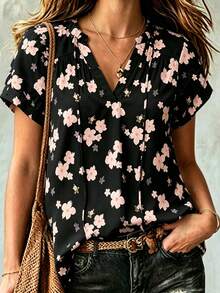 Linhara Plus Size Woven Elegant Summer Casual Women's Shirt - Black - View 3