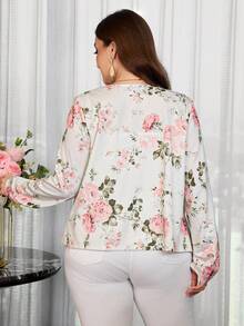 SHEIN Clasi 大尺碼女款花卉印花休閒百搭日常長袖夾克 - 彩色 - 查看 2