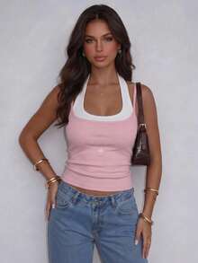A Two Pieces, Shoulder-Strap Top For Women-Comfortable And Suitable For Any Style - Pink - View 4