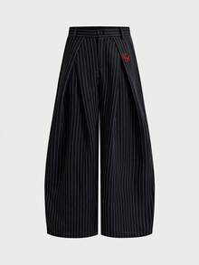 SWAVVY Men's Fashion Striped Loose Fit Long Pants - Black - View 3