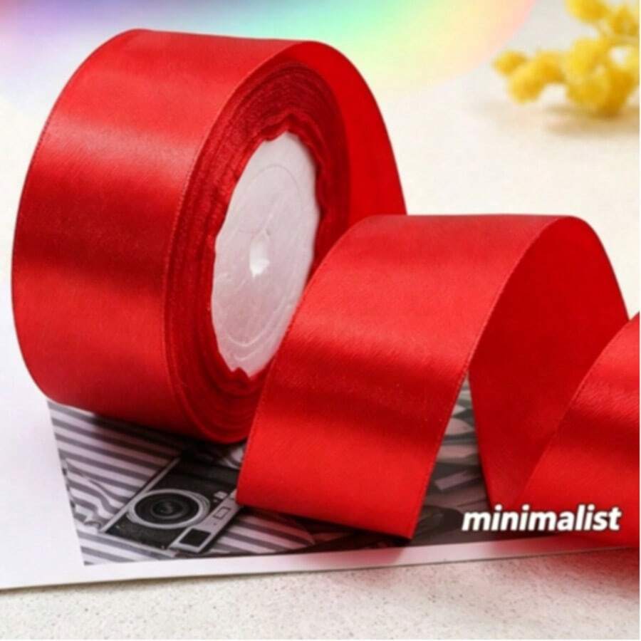 5pcs Roll 4cm Wide Satin Ribbon, For Making Hair Bows, Cake Baking, Gift Wrapping, - red - View 1