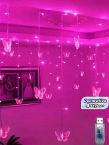1PC Magical Butterfly LED String Light - 96 LEDs, USB, Copper Wire Fairy Lights For Room, Bedroom, Christmas, Wedding, Party, Dorm, Patio Decor (No Remote, No Battery) - polychromatic light - View 2