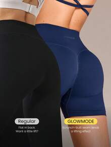GLOWMODE Bra Olahraga Halter Belakang Terbuka SummerGlow Ultrafine Lembut Tanpa Jahitan & Celana Pendek Biker 4,3" Pengangkat Bokong Tidak Tembus Pandang Set Olahraga Musim Panas - Dark Blue - View 5