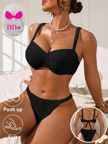 Swim DD+ Women's Casual Bikini Set With Straps - Black - View 1