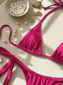 Swim SXY Setelan Baju Renang Dua Potong Wanita Musim Panas Model Halter Tie Seksi untuk Pantai dengan Bawahan Segitiga - Red Violet - View 8
