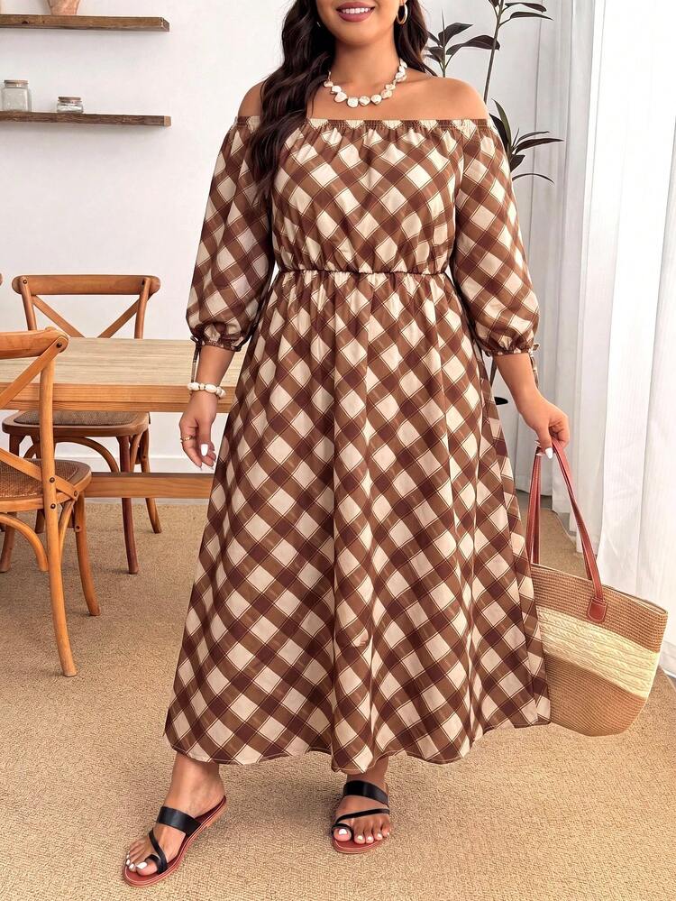 plus size brown gingham dress Brown Gingham Smocked Button Down Maternity Plus Midi Dress  PinkBlush
