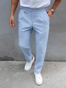 Manfinity Mode Pantalones de traje casual para hombre de unicolor con pliegues y bolsillos, para ir al trabajo y ceremonias - Celeste - Ver 3
