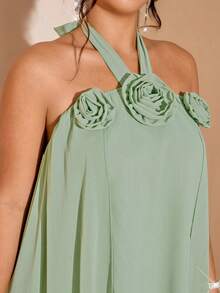 Cravure Women's Chiffon Halter Neck Floral Romantic Elegant Plus Size Solid Color Dress Summer Brown - Green - View 5