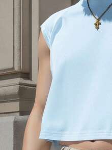 SHEIN Manfinity Dauomo Men Summer Casual Solid Color Short Sleeve T-Shirt - Blue - View 3