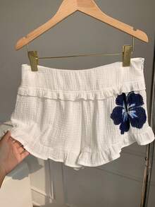 Comfortcana Women's Floral Print Pleated Casual Versatile Everyday Shorts - White - View 7