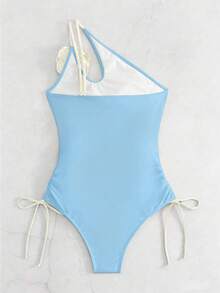 Swim SXY 女款單肩連身泳衣，附3D花朵裝飾，適合度假 - 彩色 - 查看 4