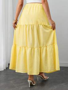 Momance Fresh Yellow Striped High Waist Maternity Midi Skirt, Vacation Style Woven Loose Fit Baby Shower Spring Casual Fall Beach Fall - Yellow - View 2