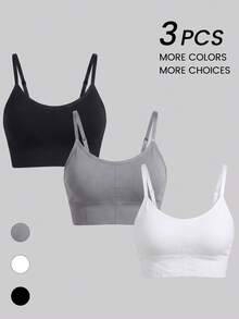 Sweetra 3pcs Medium Support  Solid Sports Bra - Multicolor - View 1