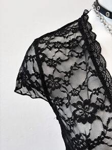 EgrlEra Women's Sexy Sheer Cropped White Top - Black - View 8